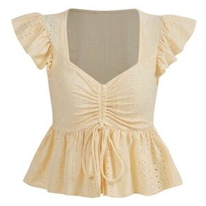 SHEIN Cream Ruffled Peplum Blouse